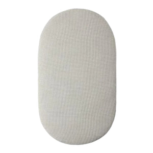 Cream-colored knitted cardigan with button details on a white background