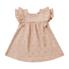 Quincy Mae Baby and Toddler Cherries Flutter Dress Organic Cotton Woven Ruffle Boutique Designer Botanical Summer Dress