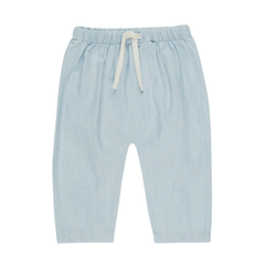 Quincy Mae Baby and Toddler Henry Pant Chambray Blue Boutique Designer Organic Cotton Woven Bottoms