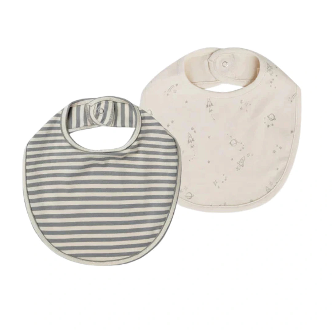Quincy Mae Baby Space and Sea Green Stripe Jersey Snap Bib Organic Cotton Boutique Designer Drool Accessory