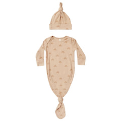 Quincy Mae Newborn Knotted Baby Gown and Hat Set Organic Cotton Boutique Designer Take-Me-Home Outfit Rainbows