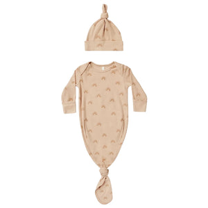 Quincy Mae Newborn Knotted Baby Gown and Hat Set Organic Cotton Boutique Designer Take-Me-Home Outfit Rainbows