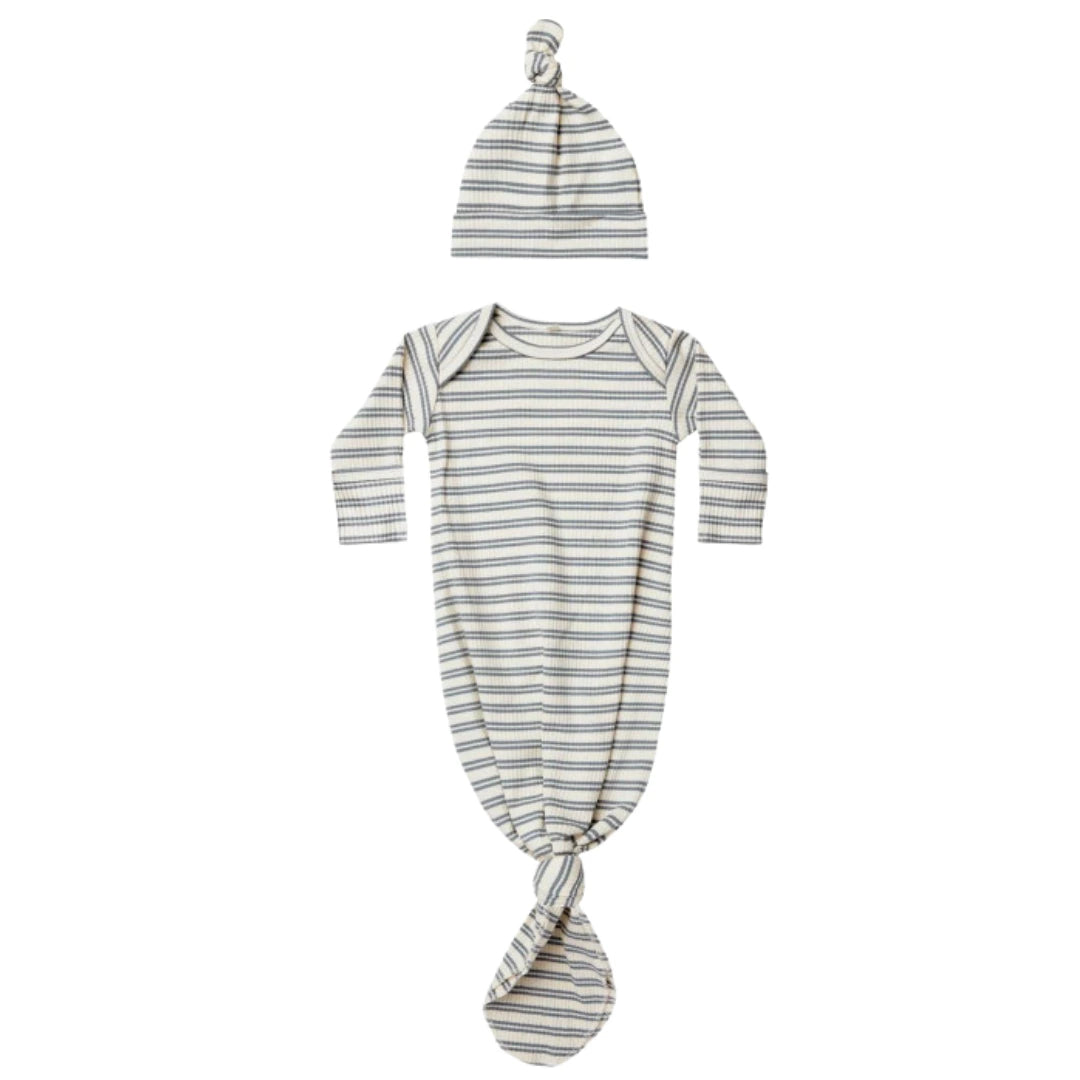 Quincy Mae Newborn Knotted Baby Gown and Hat Set Organic Cotton Boutique Designer Take-Me-Home Outfit