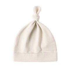 Quincy Mae Baby Knotted Beanie Hat Oat Micro Stripe Boutique Newborn Toddler Designer Organic Cotton Heirloom Accessory