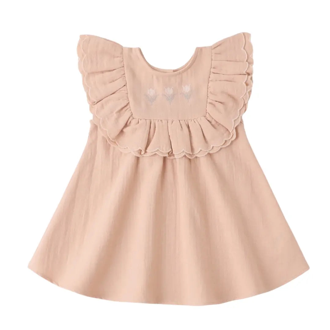 Quincy Mae Baby and Toddler Lulu Dress Boutique Designer Organic Cotton Ruffle Party Dress Melon