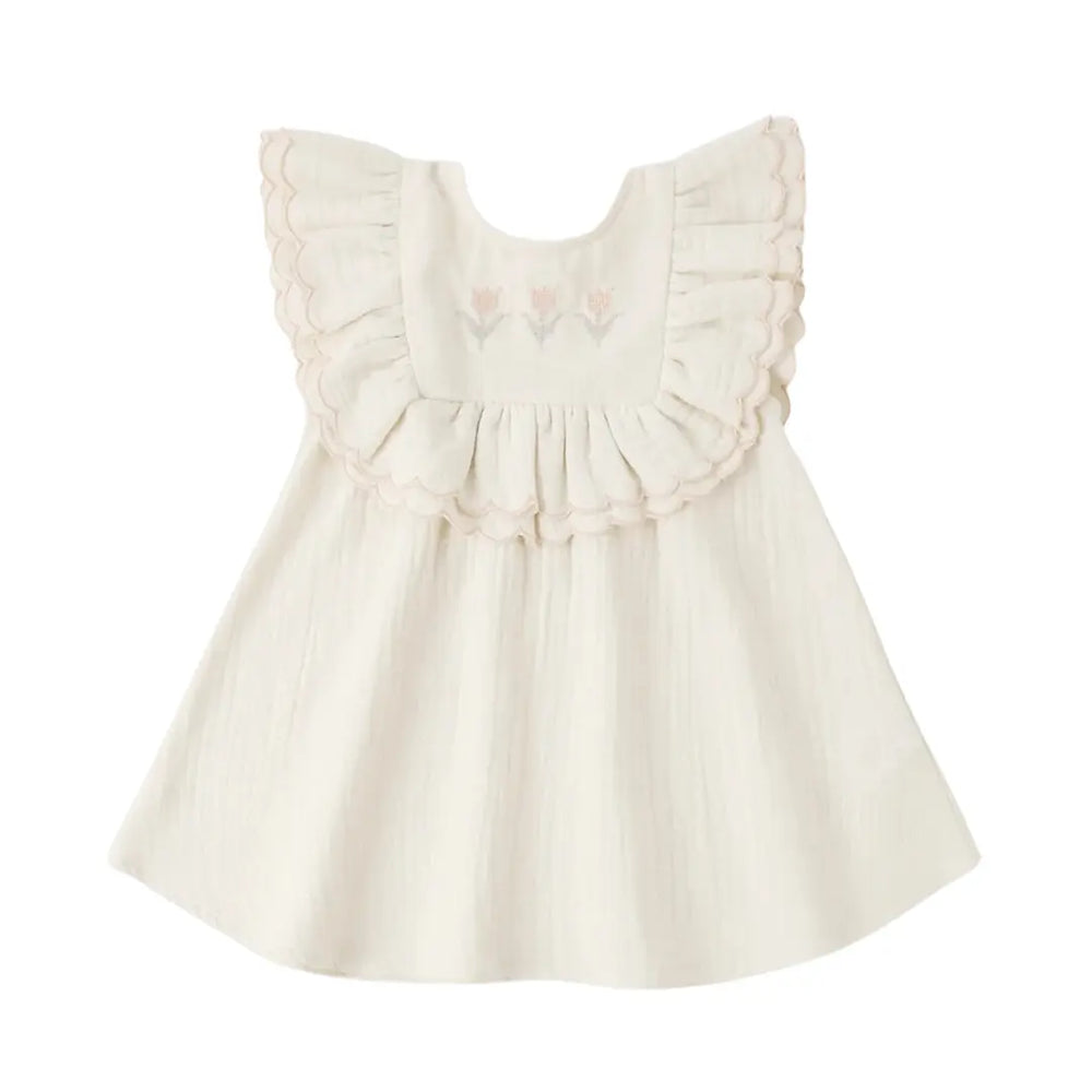 Quincy Mae Baby and Toddler Lulu Dress Boutique Designer Organic Cotton Ruffle Party Dress Natural