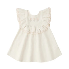 Quincy Mae Baby and Toddler Lulu Dress Boutique Designer Organic Cotton Ruffle Party Dress Natural