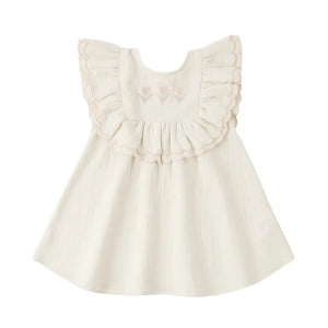 Quincy Mae Baby and Toddler Lulu Dress Boutique Designer Organic Cotton Ruffle Party Dress Natural