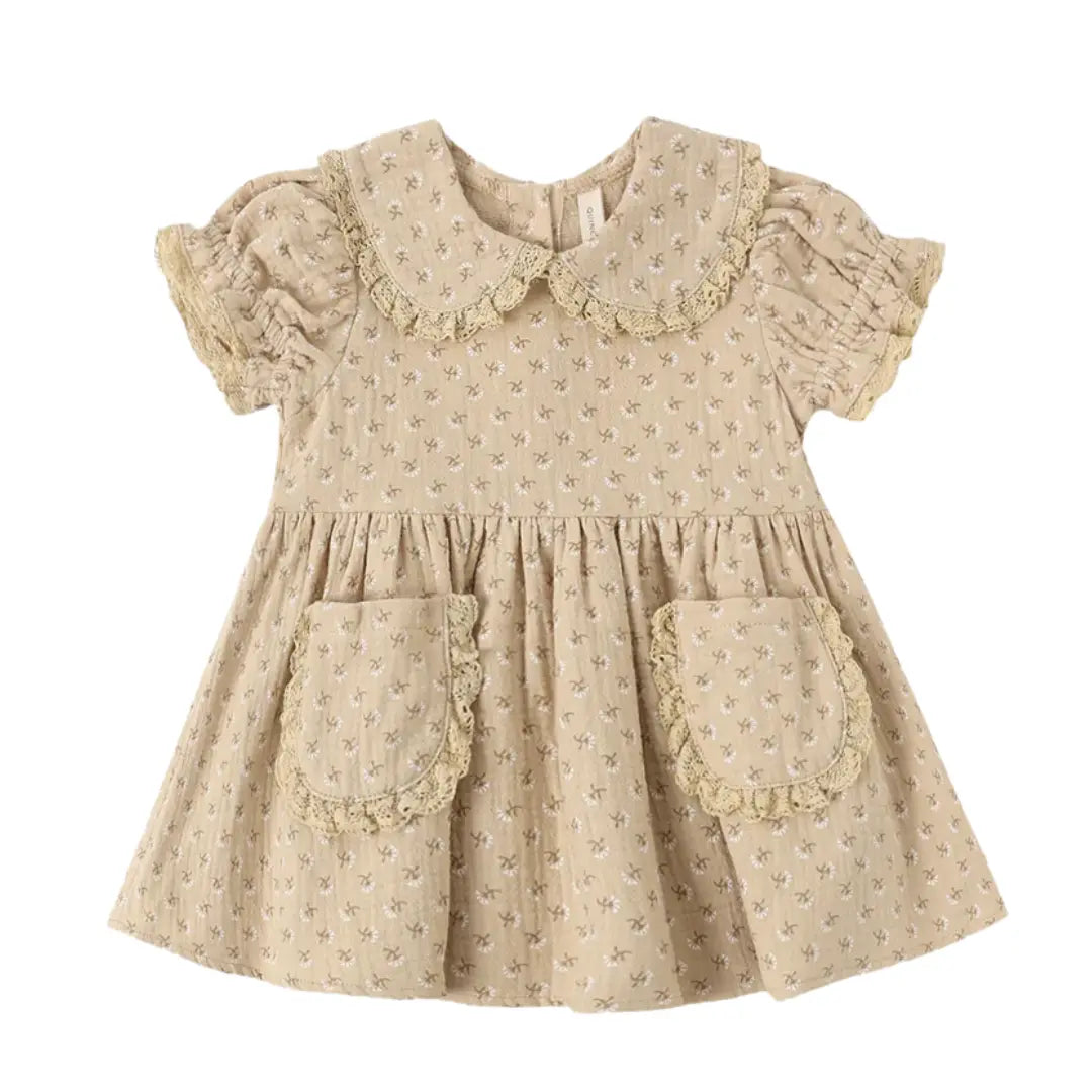 Quincy Mae Baby and Toddler Marisol Dress French Flora Botanical Print Boutique Designer Organic Cotton Tiered Ruffle Dress