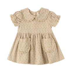 Quincy Mae Baby and Toddler Marisol Dress French Flora Botanical Print Boutique Designer Organic Cotton Tiered Ruffle Dress