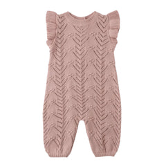 Quincy Mae Baby Girls Mira Knit Romper Mauve Pointelle Boutique Newborn Toddler Designer Organic Cotton One-Piece Sweater Outfit