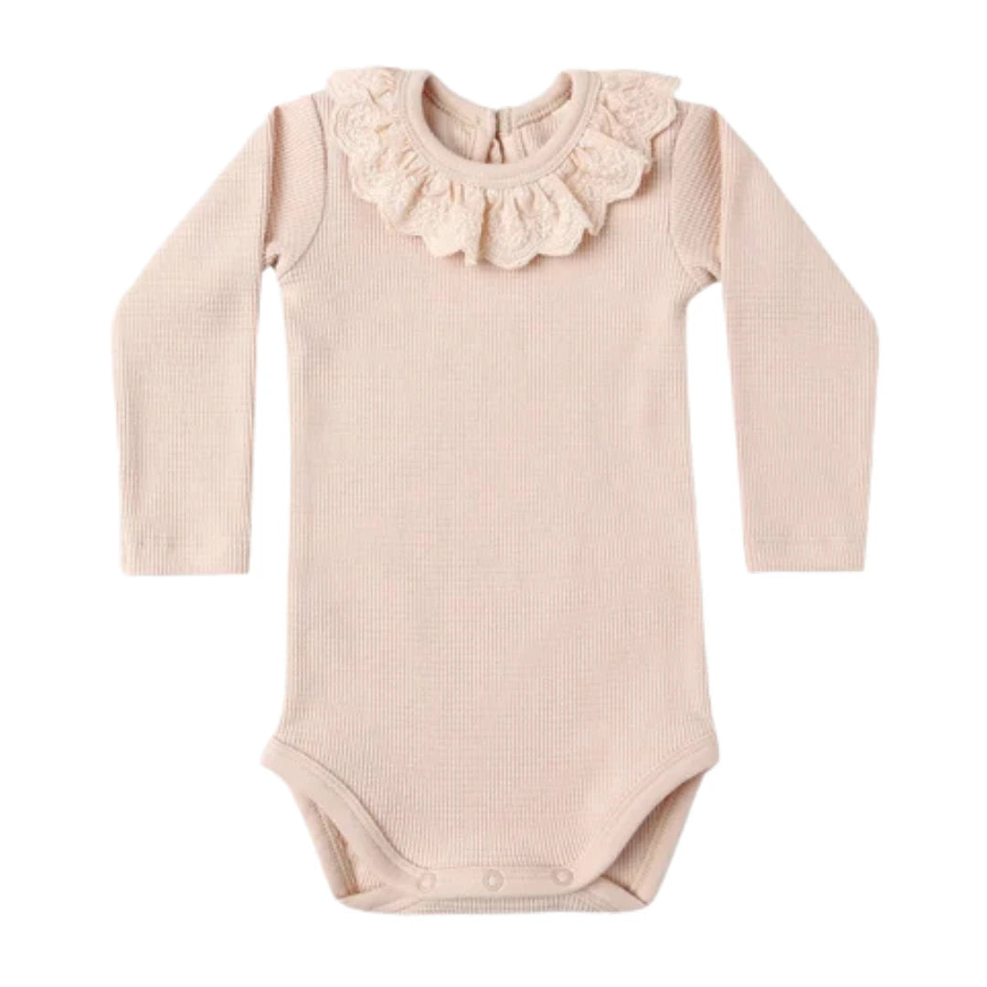 Quincy Mae Baby and Toddler Antique Ruffle Collar Bodysuit Boutique Designer Organic Cotton One-Piece Top Antique