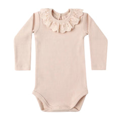 Quincy Mae Baby and Toddler Antique Ruffle Collar Bodysuit Boutique Designer Organic Cotton One-Piece Top Antique