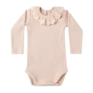 Quincy Mae Baby and Toddler Antique Ruffle Collar Bodysuit Boutique Designer Organic Cotton One-Piece Top Antique