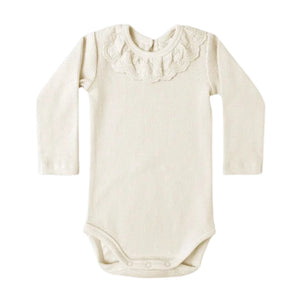 Quincy Mae Baby and Toddler Antique Ruffle Collar Bodysuit Boutique Designer Organic Cotton One-Piece Top Natural