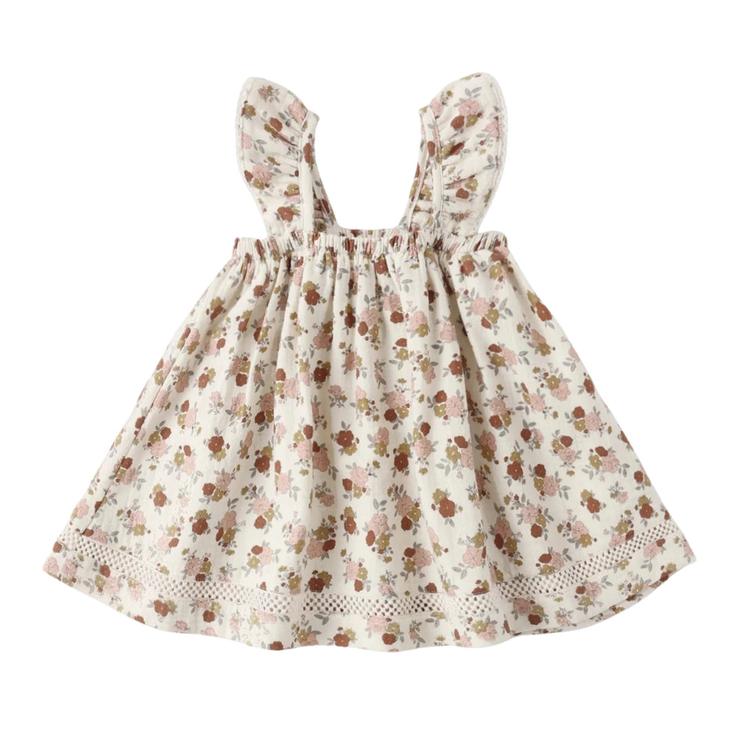 Quincy Mae Girls Ruffle Tank Dress Bloom Floral Print Boutique Toddler Designer Organic Cotton Summer Outfit