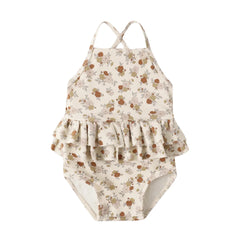 Quincy Mae Girls Ruffled One-piece Swimsuit Bloom Floral Print Boutique Toddler Designer Recycled UPF 50+ Swimwear