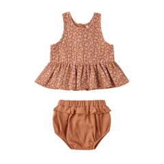 Quincy Mae Girls Sleeveless Peplum Top and Bloomer Set Poppy Floral Print Boutique Toddler Designer Organic Cotton Summer Outfit