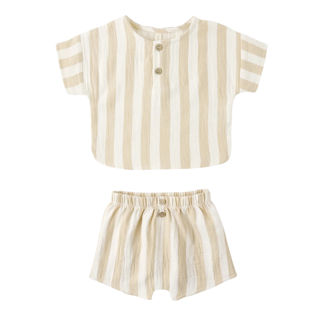 Quincy Mae Baby and Toddler Summer Stripe Woven Boxy Top and Short Set Boutique Designer Organic Cotton Two-Piece Summer Outfit