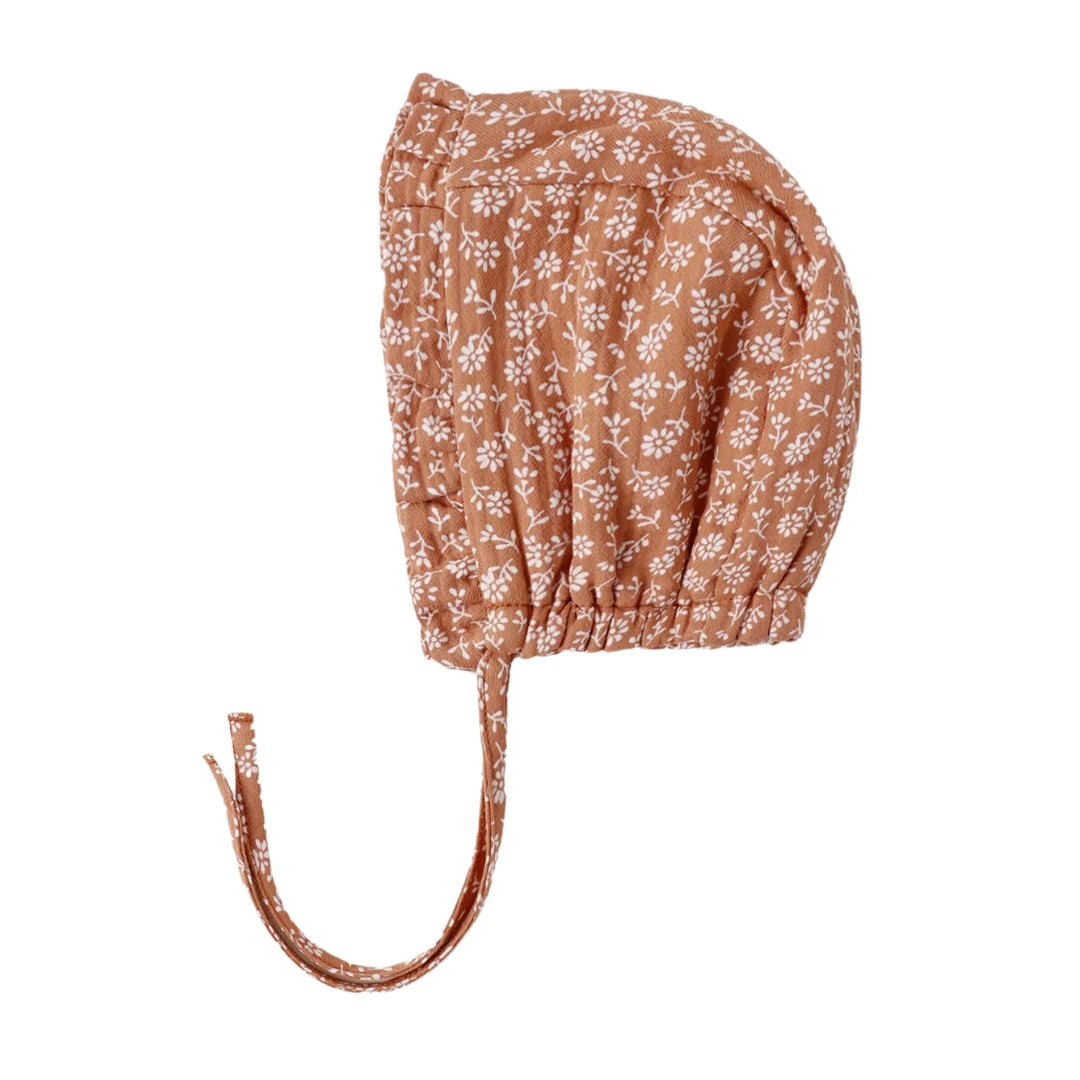 Quincy Mae Baby Girls Woven Ruffle Bonnet Poppy Floral Print Boutique Newborn Toddler Designer Organic Cotton Heirloom Accessory