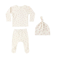 Quincy Mae Newborn Flower Field Wrap Top Footed Pant and Hat Set Organic Cotton Boutique Designer Botanical Take-Me-Home Outfit