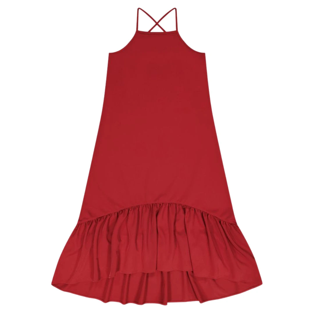 Retro Kid Girls Burgundy Mae Crisscross Tiered Maxi Dress Boutique Designer Modern Holiday Occasion Wear
