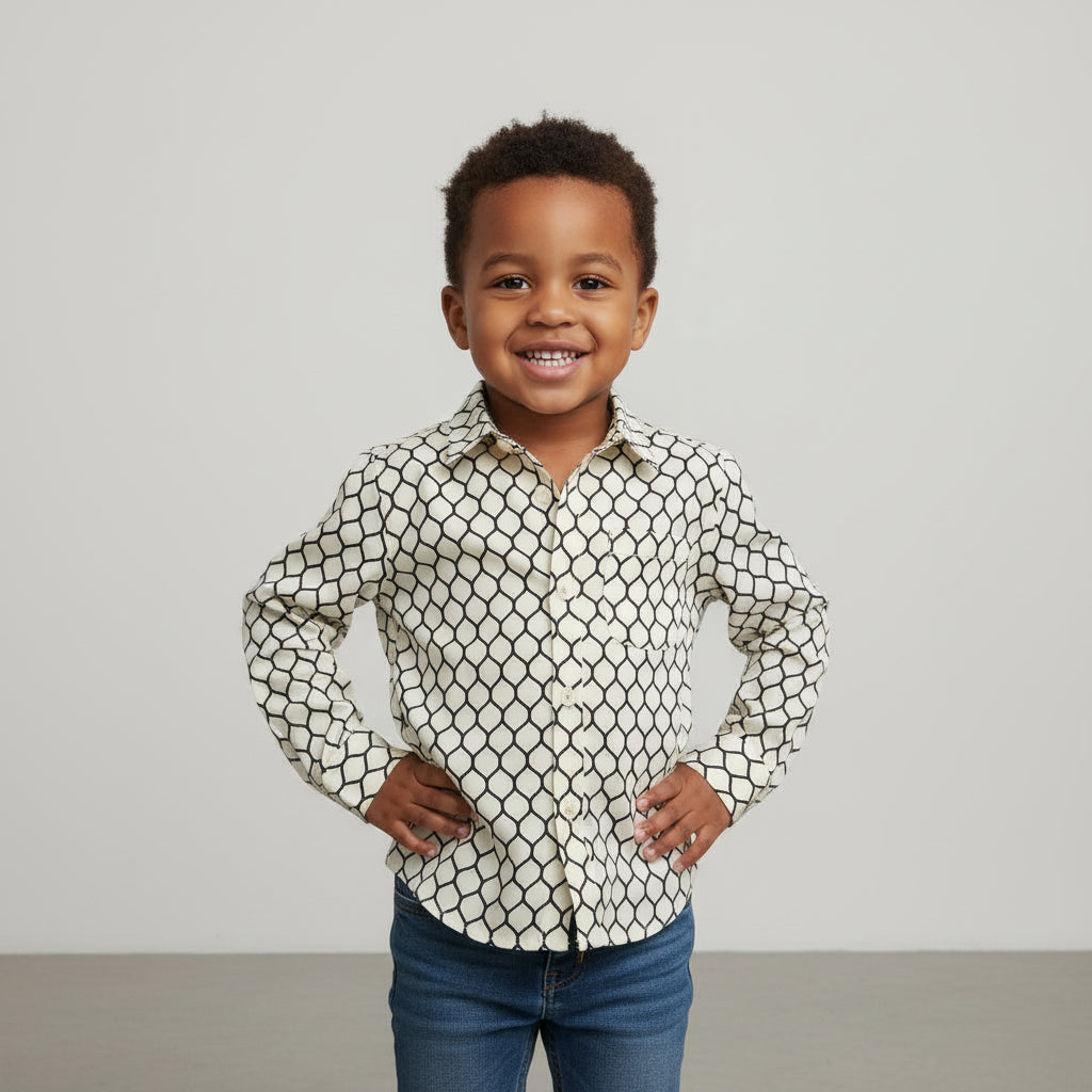 Retro Kid Cream Vince Printed Cotton Shirt