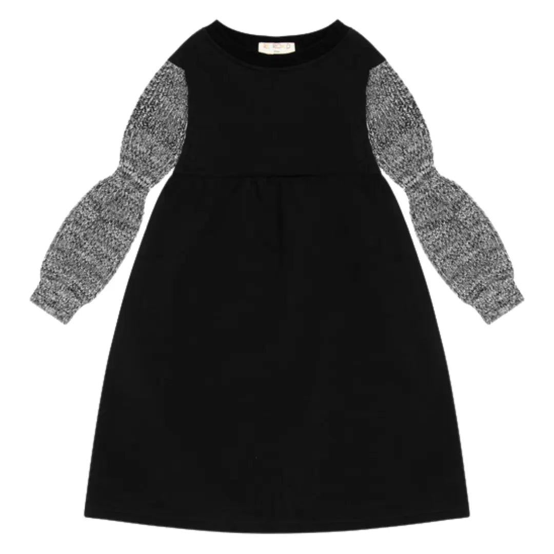 Retro Kid Girls Nora Knit Black Twirl Dress Boutique Designer Modern Playwear and Occasion Dress