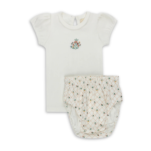 Ely's & Co Ribbed Floral Embroidered Collection T Shirt and Bloomer Soft Cotton Baby Outfit Floral Embroidery Design