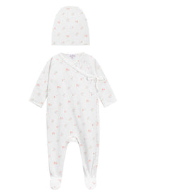 Oubon Red Floral Print Footie + Hat