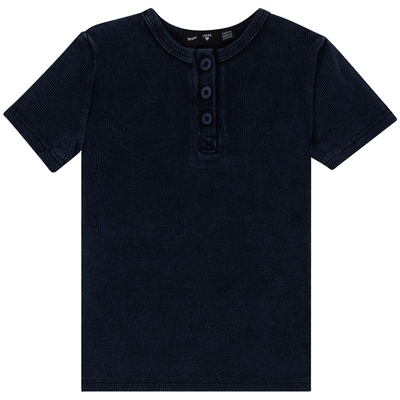 peek a boo soft rib denim wash henley shirt dark denim