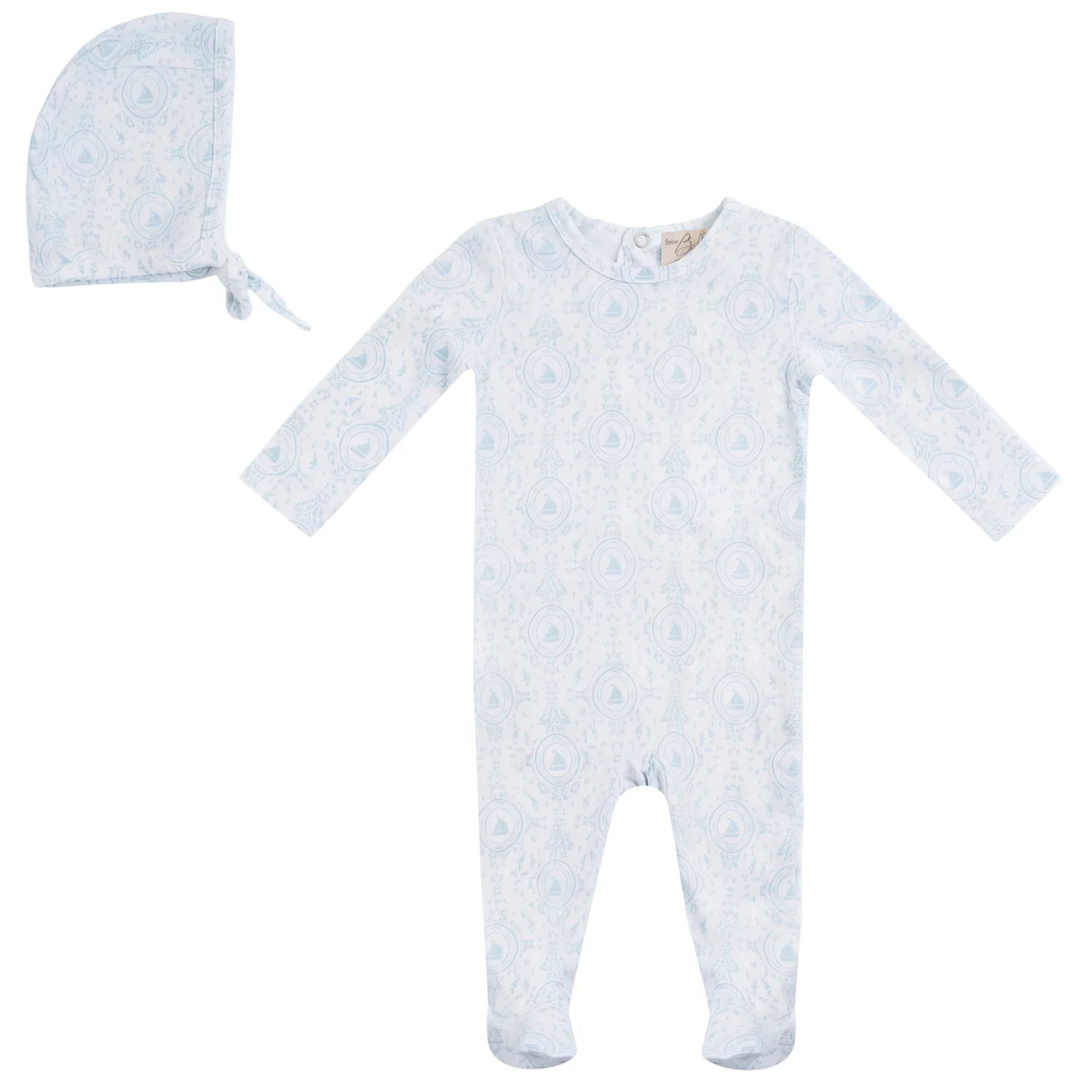 Bebe Bella - Baby Modal All Over Print Footie and Bonnet (White/Sky)