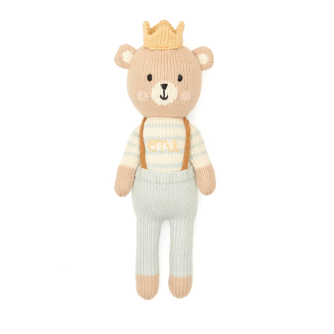 Tuntun - Arthur The Bear With Crown 11" Natural & Light Blue