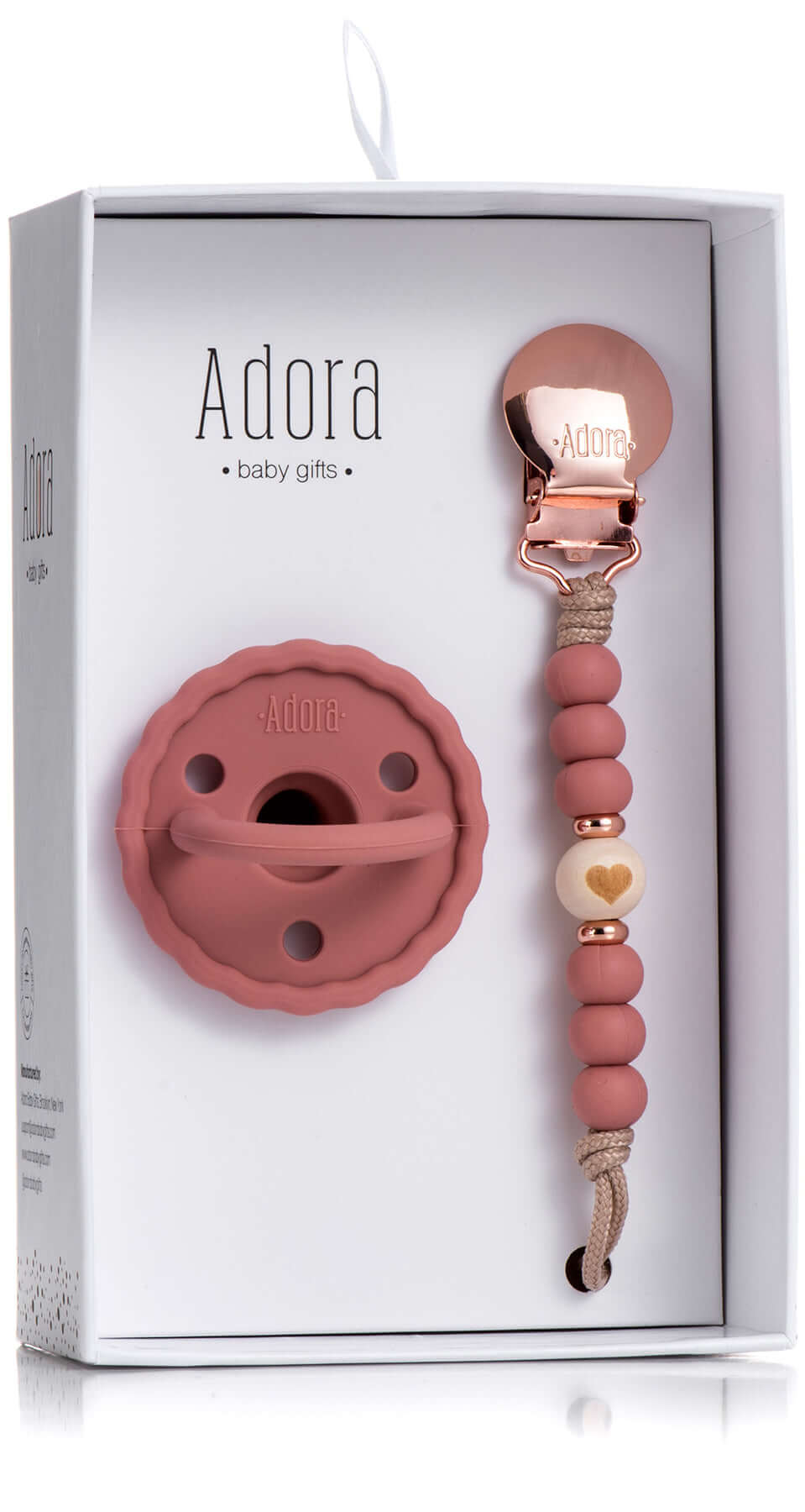 scalloped blush heart pacifier clip set