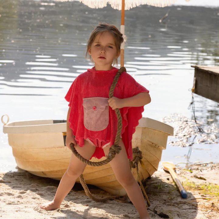 Miss Mini Scalloped Swim Poncho Girl Soft Cotton Kids Swim Cover Up Scalloped Edge Design