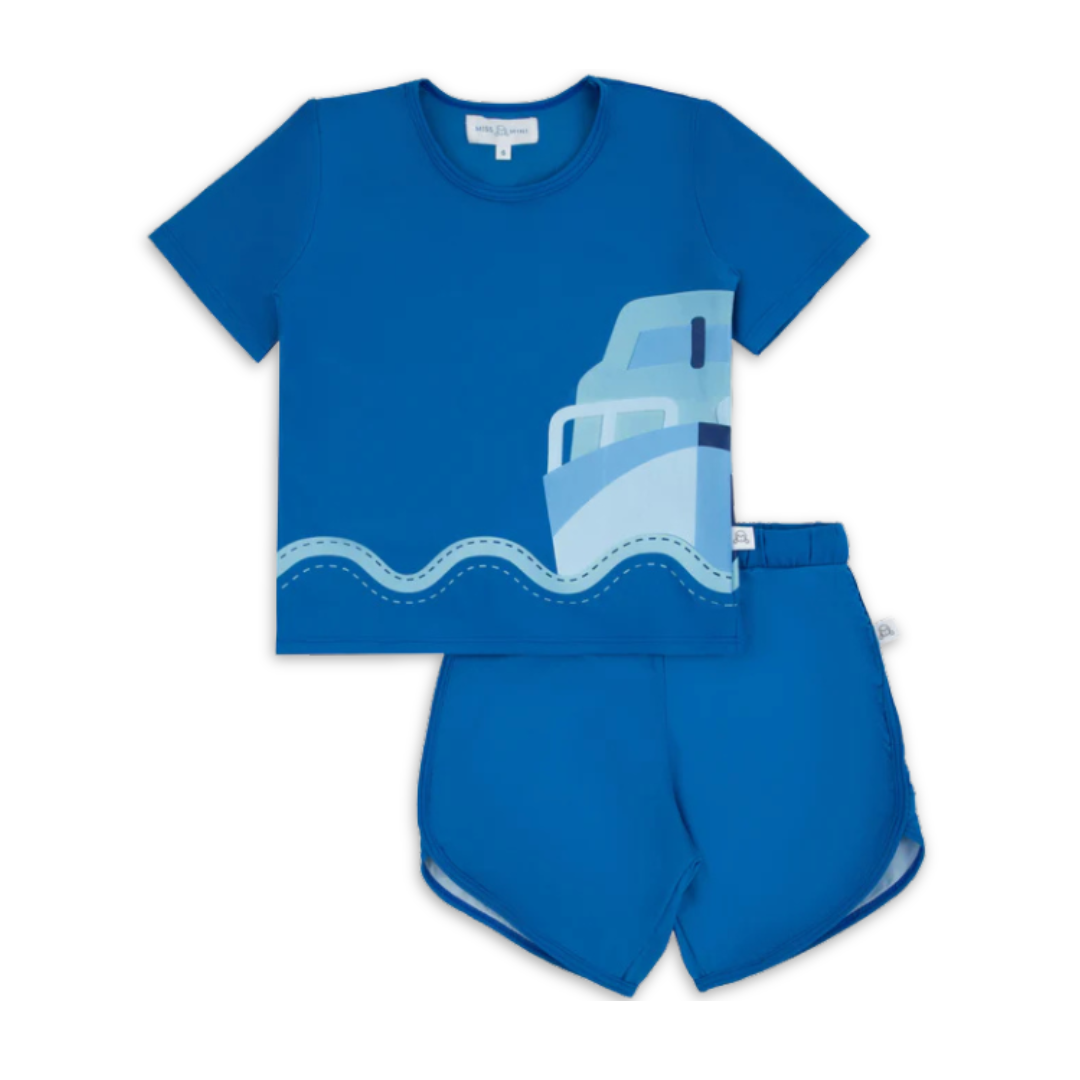 Miss Mini Scalloped Swim Top and Bottom Short Kids Swimwear Soft Stretch Fabric Scalloped Edge Design