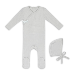 Mini Label Sea Blue Circle Wrapover Pointelle Footie and Hat Boys Soft Cotton Baby Outfit Circle Print Pointelle Design