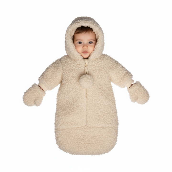 Mantel Off White Sherpa Teddy Bunting | Ultra-Soft Fleece Baby Winter Suit