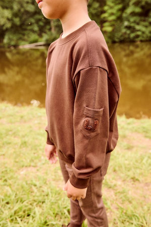 Little Parni – Boys Pocket Sleeve Sweatshirt | Brown