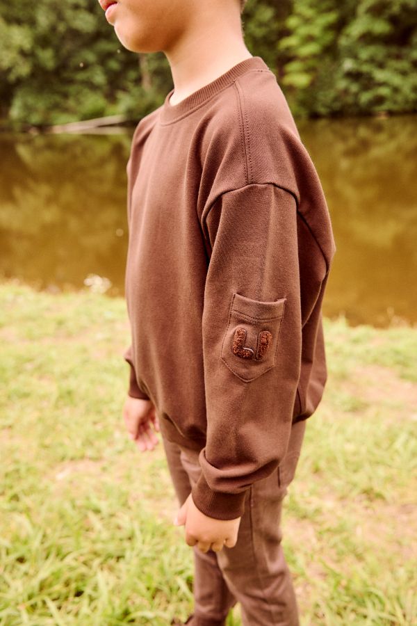 Little Parni – Boys Pocket Sleeve Sweatshirt | Brown