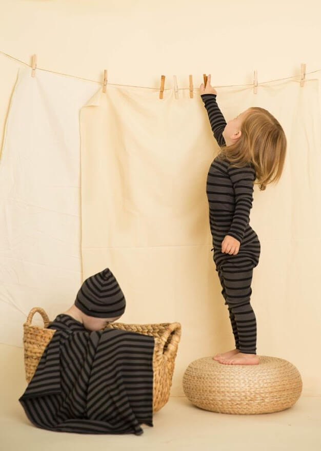 Striped Ribbed Pajamas - Charcoal/Black