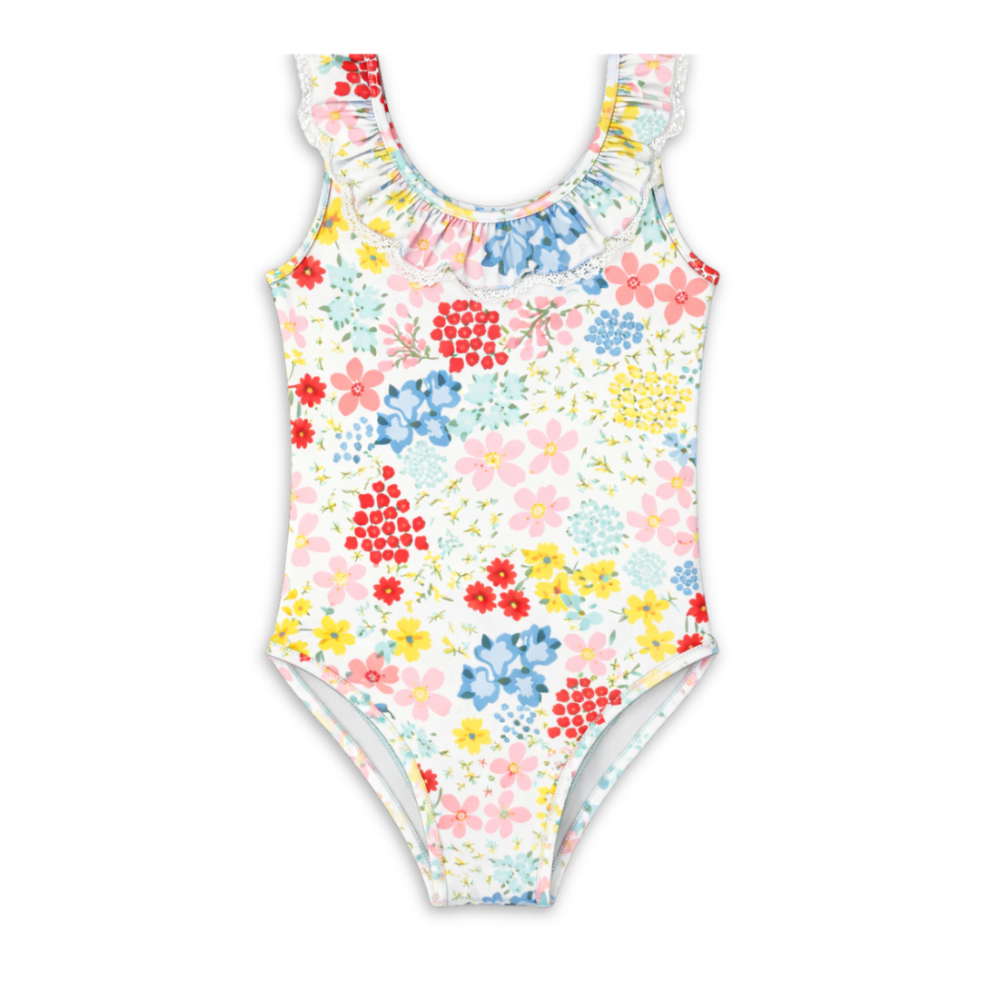 Sunburnt Girls Floral Print Swim Suit Kids Swimwear Stretch Fabric Floral Print Design