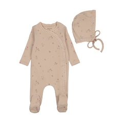 Bee & Dee Sweet Berry Collection: Baby Footie & Matching Hat Set | Premium Soft Ribbed Cotton Layette | Cream Puff Pink Floral