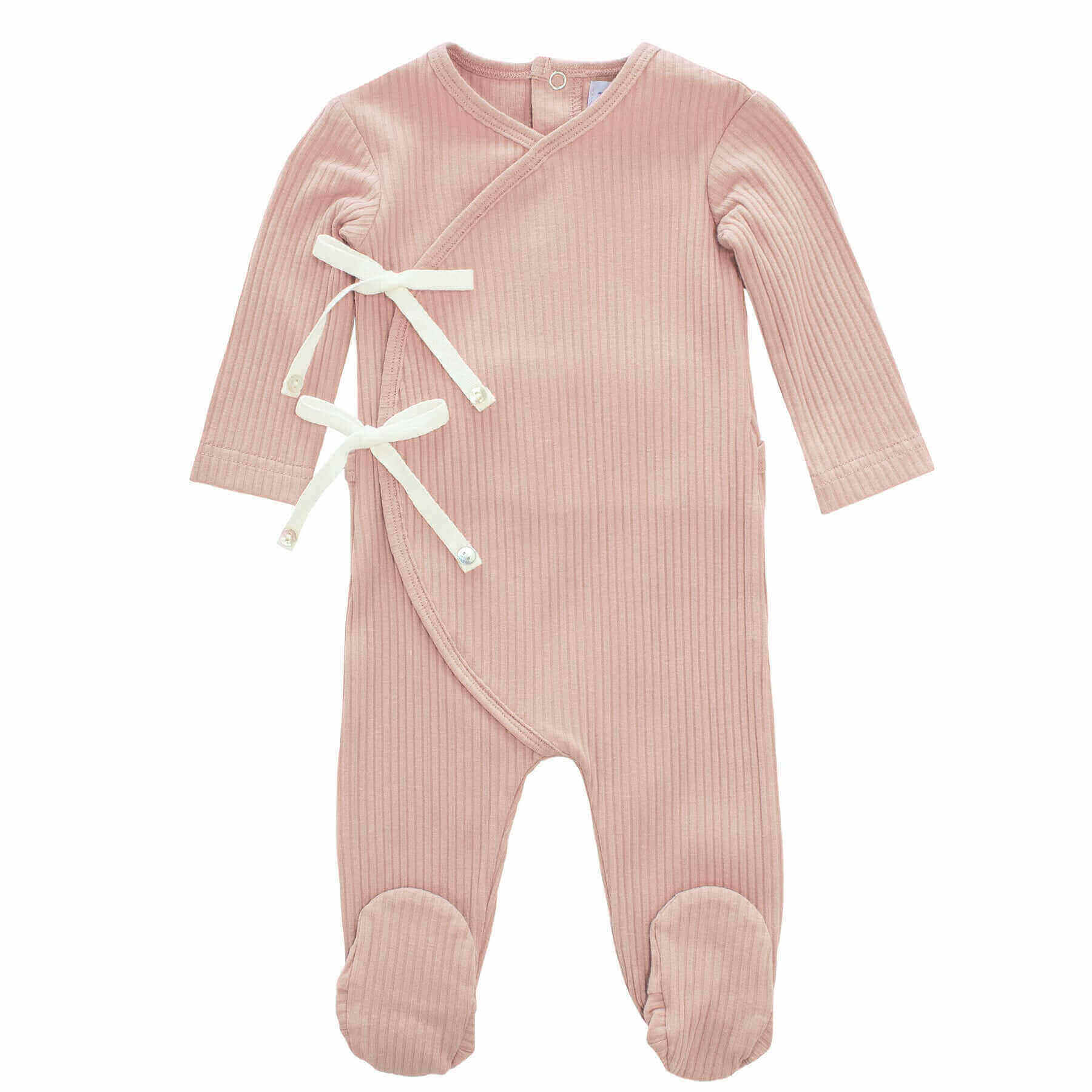 KIPP Baby Blush Rib Bow Wrap Romper