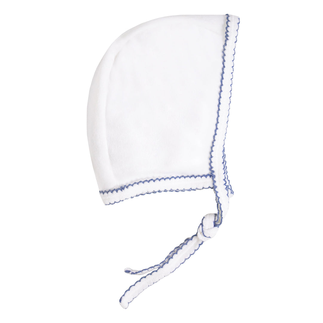 kipp baby blue velour dot bonnet