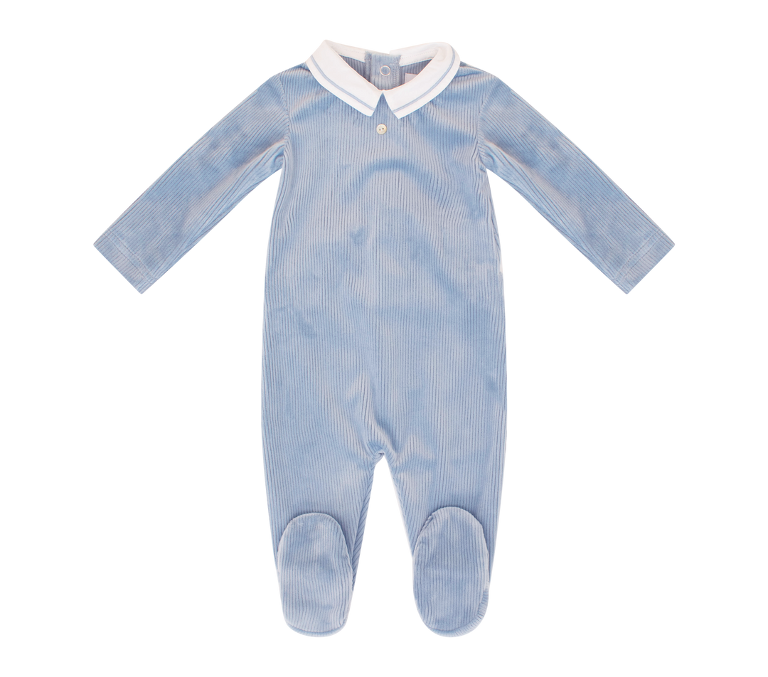 Kipp Baby Sage Velour Piped Collar Footie