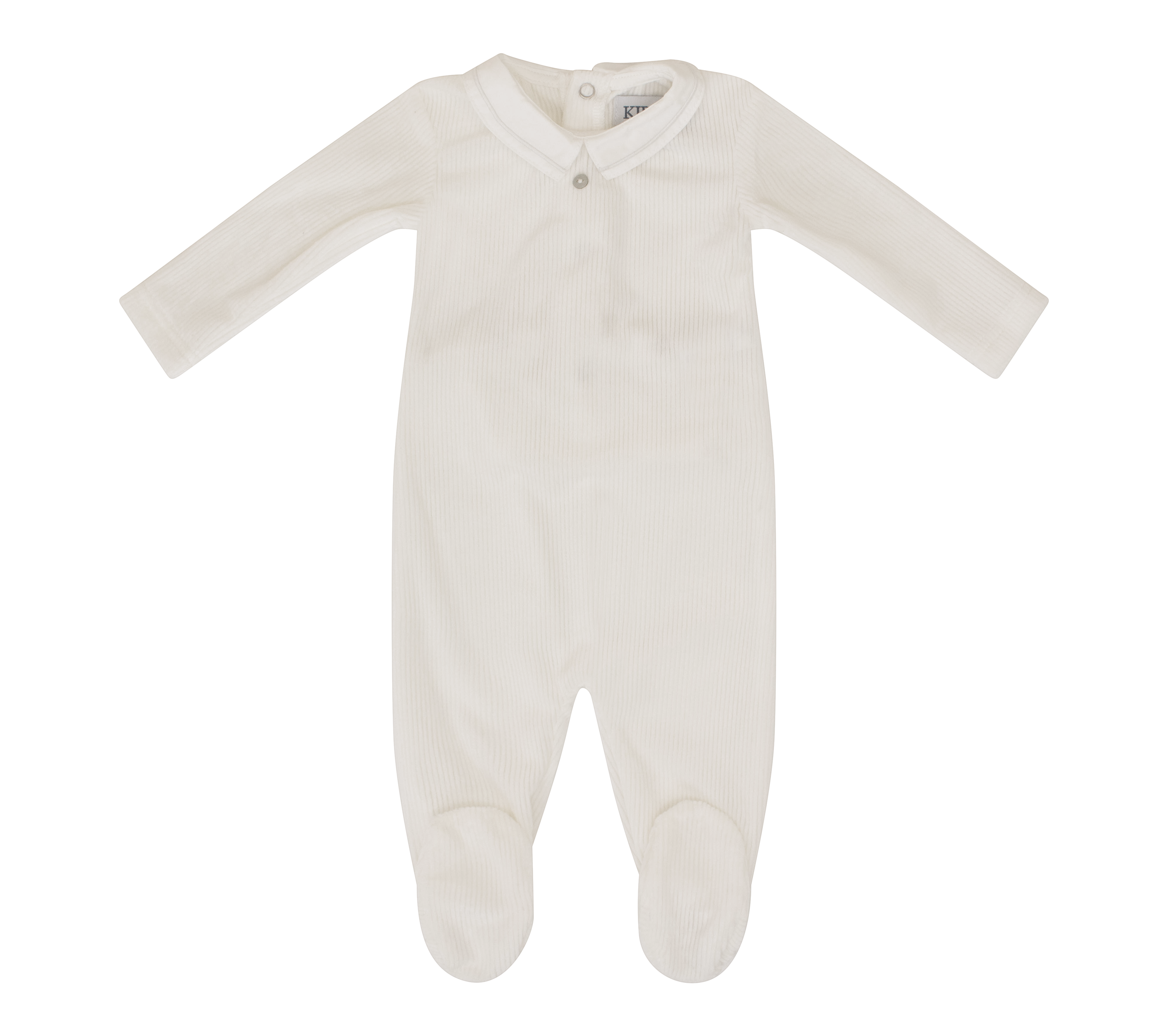 Kipp Baby White Velour Piped Collar Footie