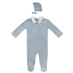 Kipp Baby Blue Embroidered Footie + Bonnet
