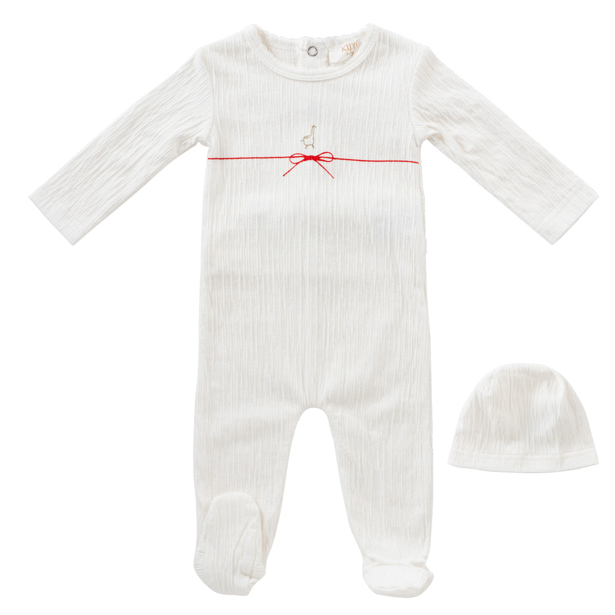 Kipp Baby Red String Bow Footie + Hat
