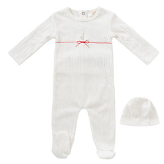 Kipp Baby Red String Bow Footie + Hat